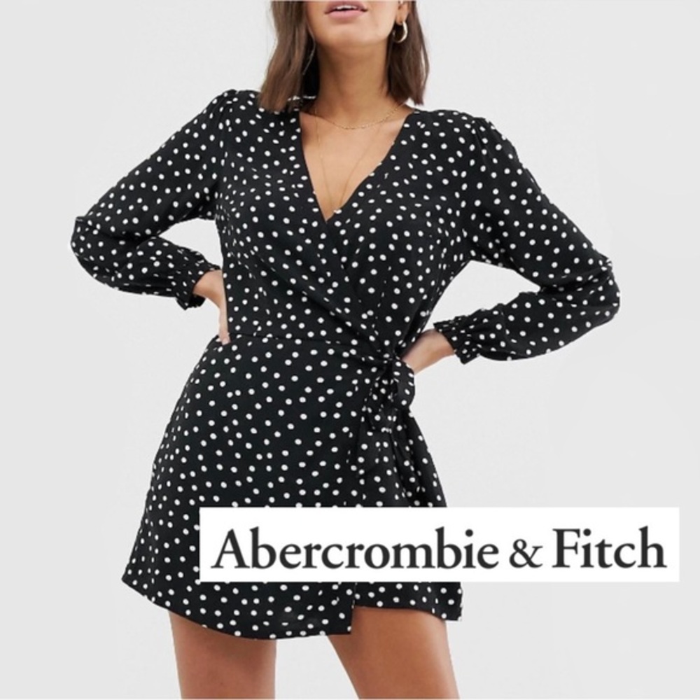 Abercrombie & Fitch Black Polka dot Front Wrap Mini Dress XS